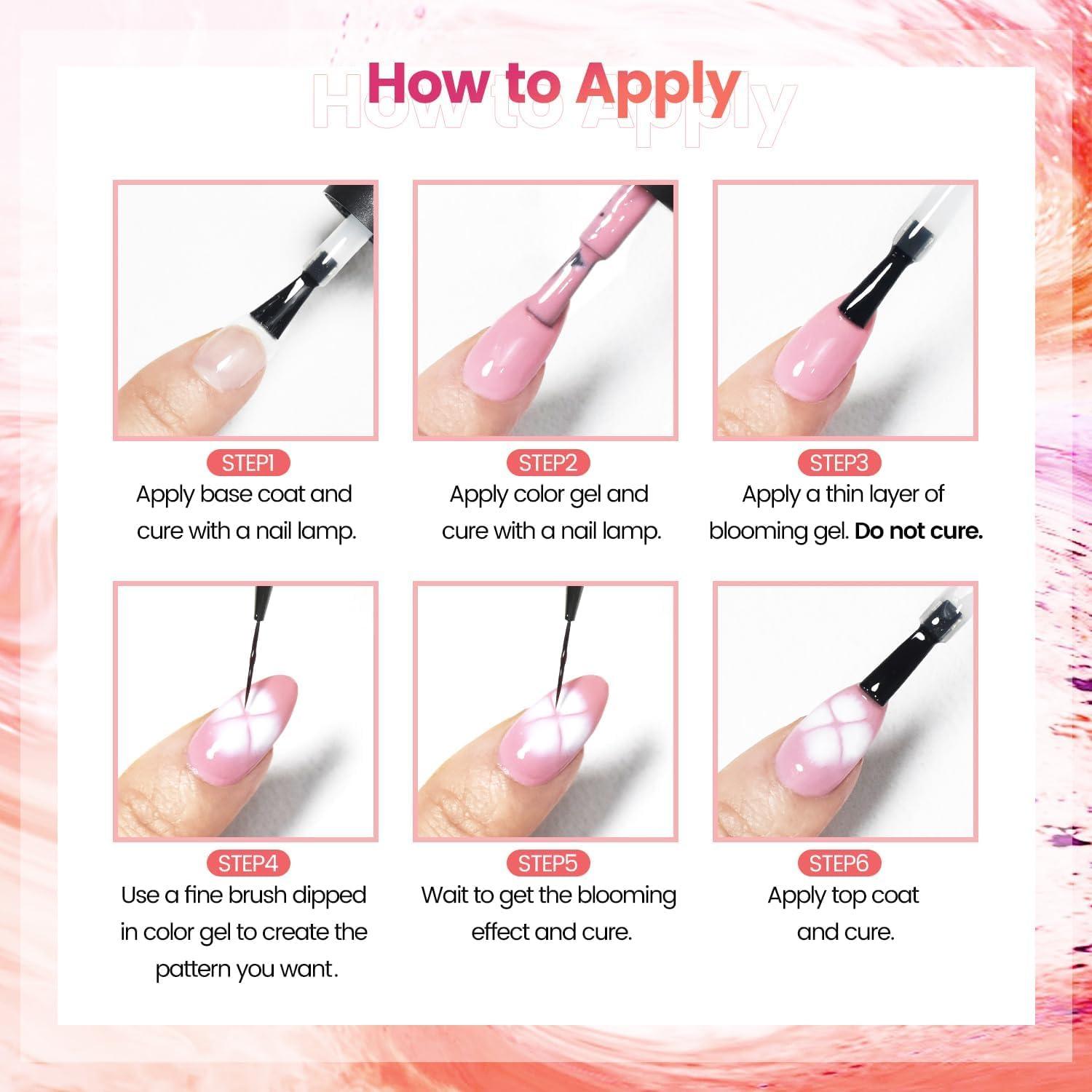 imageJODSONE 10ML Blooming Gel Nail Polish Clear Marble Nail Nail Art Accessories for Spreading Effects Floral Print Watercolor Design for Women10ml 2Pcs Blooming Gel