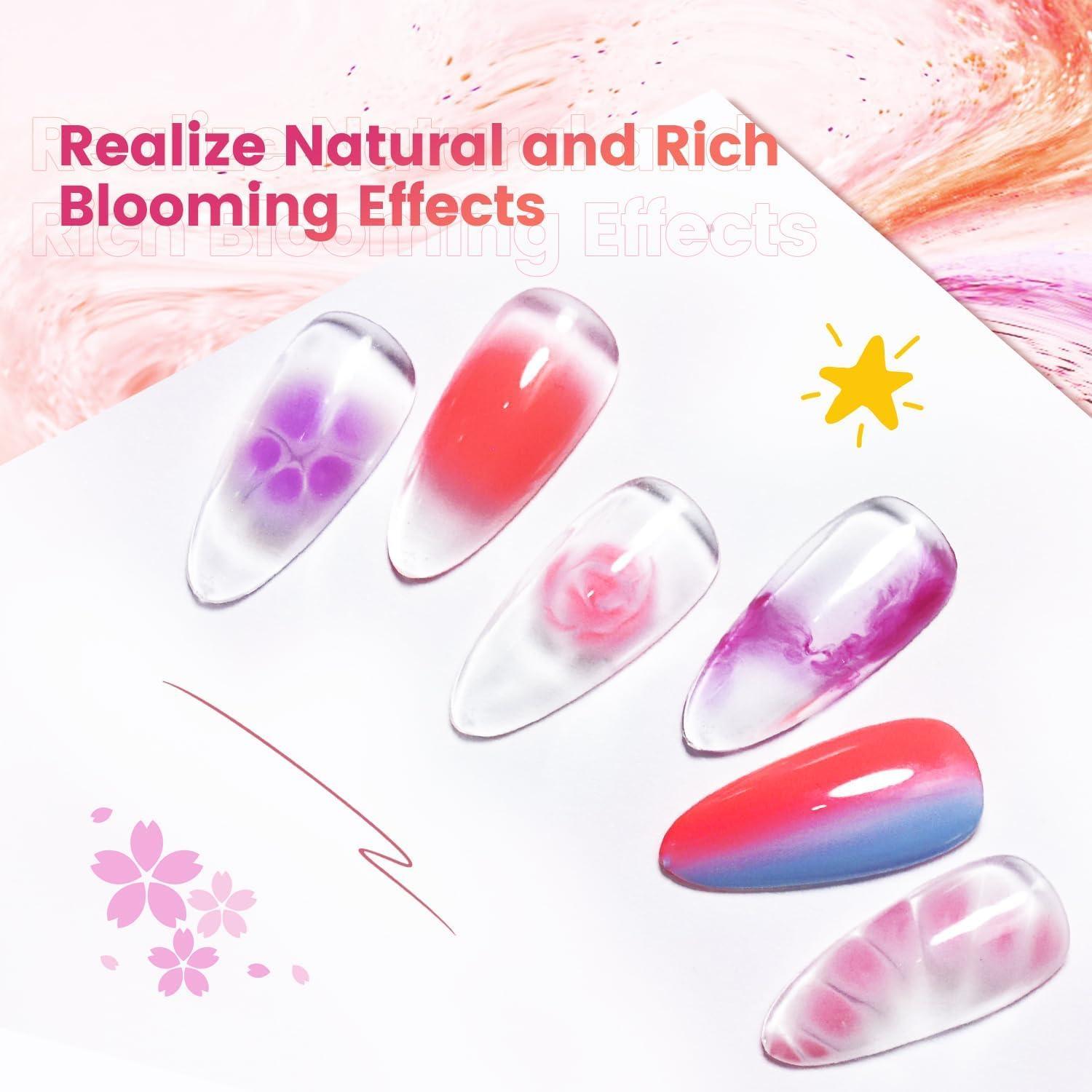 imageJODSONE 10ML Blooming Gel Nail Polish Clear Marble Nail Nail Art Accessories for Spreading Effects Floral Print Watercolor Design for Women10ml 2Pcs Blooming Gel