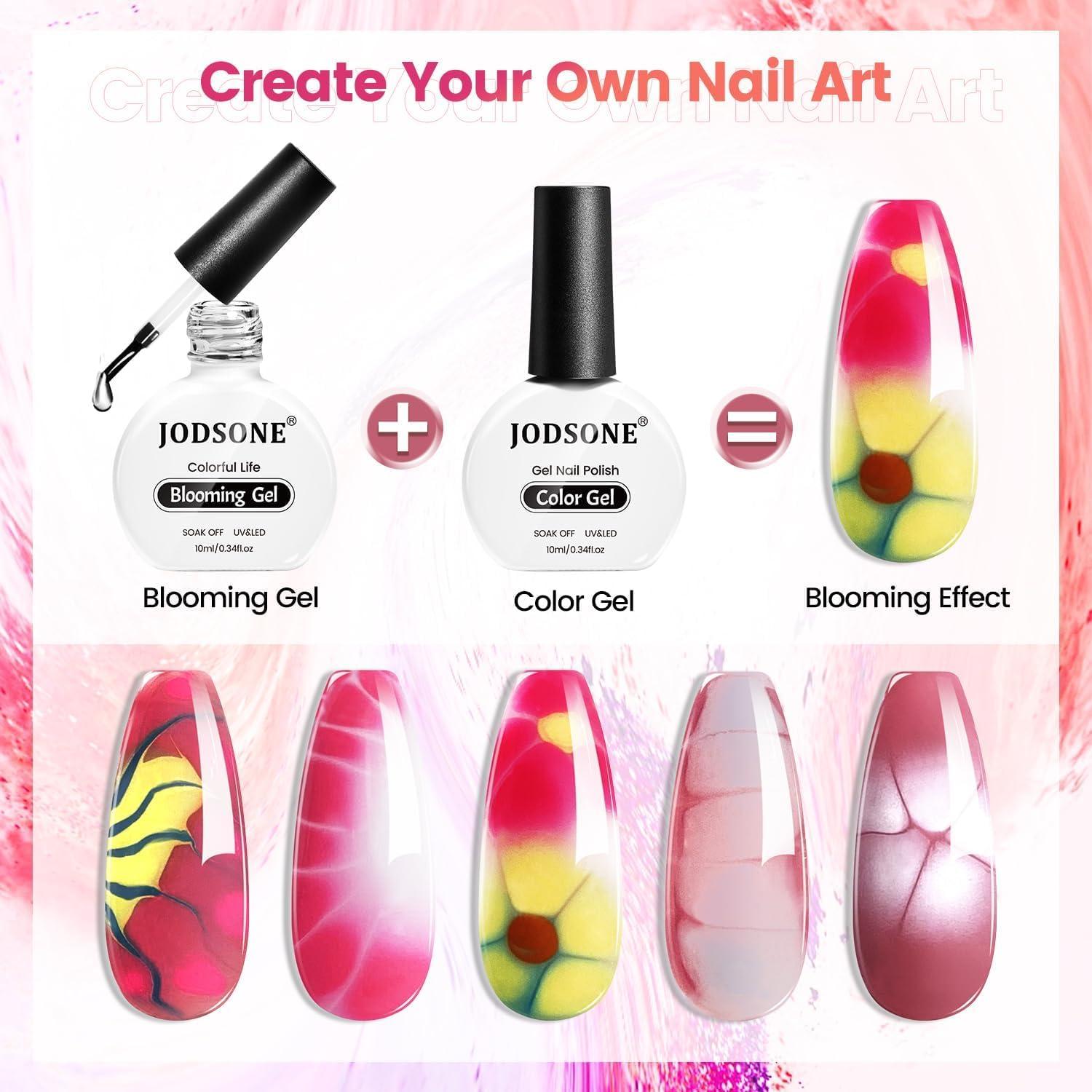 imageJODSONE 10ML Blooming Gel Nail Polish Clear Marble Nail Nail Art Accessories for Spreading Effects Floral Print Watercolor Design for Women10ml 2Pcs Blooming Gel