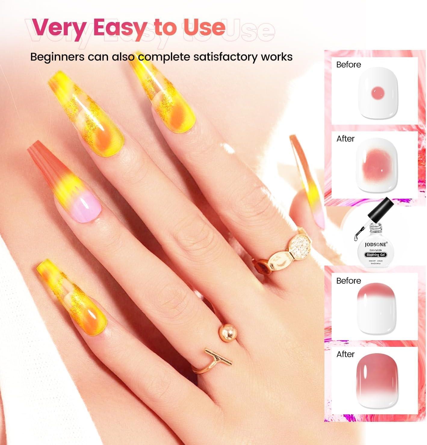 imageJODSONE 10ML Blooming Gel Nail Polish Clear Marble Nail Nail Art Accessories for Spreading Effects Floral Print Watercolor Design for Women10ml 2Pcs Blooming Gel