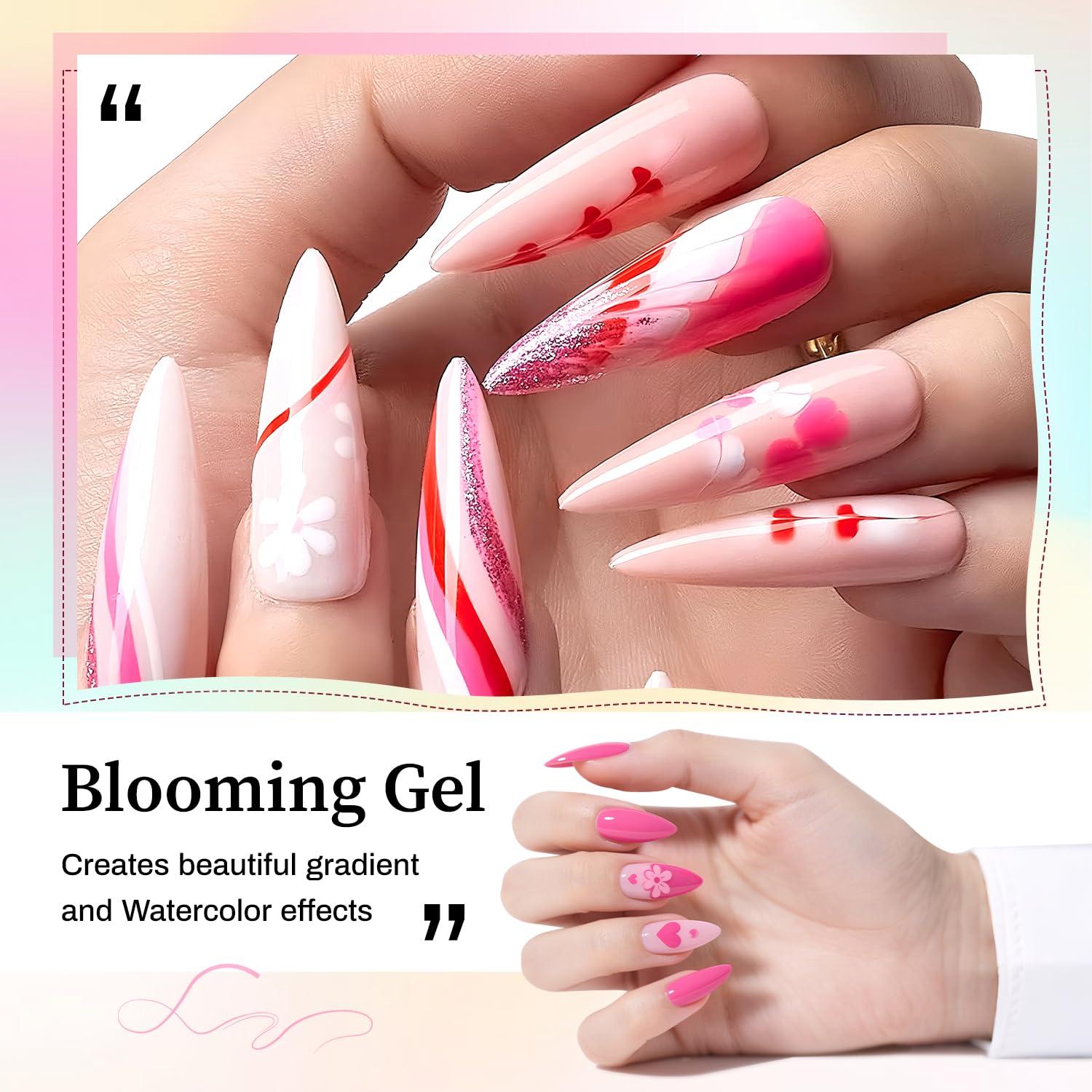 imageJODSONE 10ML Blooming Gel Nail Polish Clear Marble Nail Nail Art Accessories for Spreading Effects Floral Print Watercolor Design for Women10ml Base Top Coat Blooming Gel Set