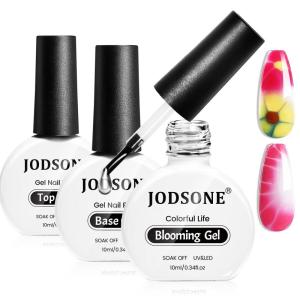 imageJODSONE 10ML Blooming Gel Nail Polish Clear Marble Nail Nail Art Accessories for Spreading Effects Floral Print Watercolor Design for Women10ml Base Top Coat Blooming Gel Set
