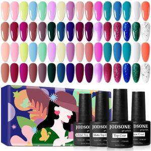 imageJODSONE 60 PCS Gel Nail Polish Kit with U V Light 55 Colors No Wipe Beautiful Colors Nail Gel Polish Base Top Coat Manicure Gifts for Salon and at Homegel color 05