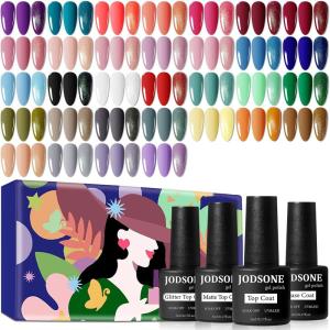 imageJODSONE 60 PCS Gel Nail Polish Kit with U V Light 55 Colors No Wipe Beautiful Colors Nail Gel Polish Base Top Coat Manicure Gifts for Salon and at HomeMulticolor