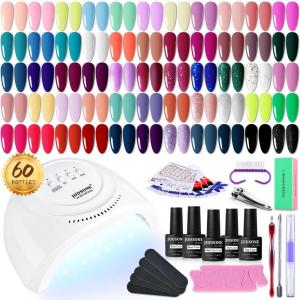 imageJODSONE 60 PCS Gel Nail Polish Kit with U V Light 55 Colors No Wipe Beautiful Colors Nail Gel Polish Base Top Coat Manicure Gifts for Salon and at Home60KIT 05