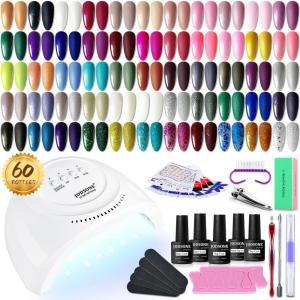 imageJODSONE 60 PCS Gel Nail Polish Kit with U V Light 55 Colors No Wipe Beautiful Colors Nail Gel Polish Base Top Coat Manicure Gifts for Salon and at Home60KIT 10