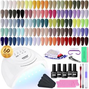 imageJODSONE 60 PCS Gel Nail Polish Kit with U V Light 55 Colors No Wipe Beautiful Colors Nail Gel Polish Base Top Coat Manicure Gifts for Salon and at Home60KIT 06