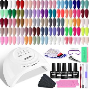 imageJODSONE 60 PCS Gel Nail Polish Kit with U V Light 55 Colors No Wipe Beautiful Colors Nail Gel Polish Base Top Coat Manicure Gifts for Salon and at Home60KIT 01