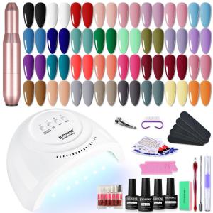 imageJODSONE Gel Nail Polish Kit with U V Light 32 Colors Gel Polish Set Soak Off Nail Kit Nail Art Salon or Home DIY Manicure Tools Gifts for Women32KIT 1G 01A 107P