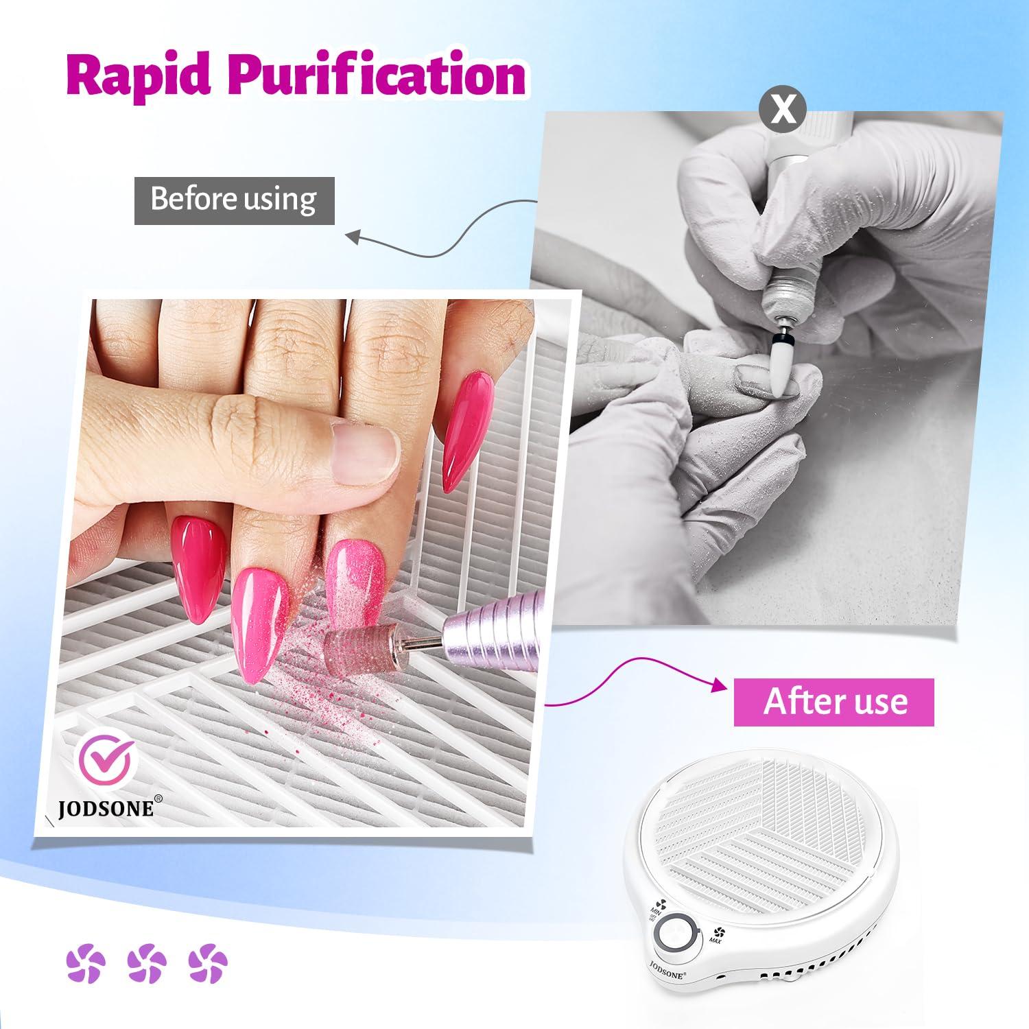 imageJODSONE 120W Nail Dust Collector Powerful Vacuum Fan Dust Collector Nail with Reusable Filter Manicure Pedicure Tool for Acrylic Nail Polishing Salon and Home UseWhite