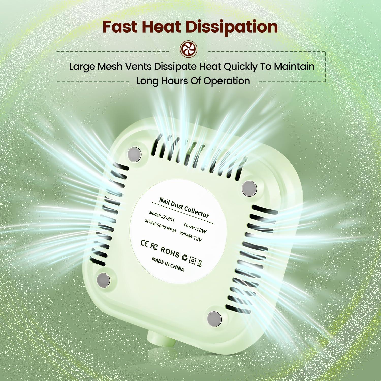 imageJODSONE 120W Nail Dust Collector Powerful Vacuum Fan Dust Collector Nail with Reusable Filter Manicure Pedicure Tool for Acrylic Nail Polishing Salon and Home UseLight Green
