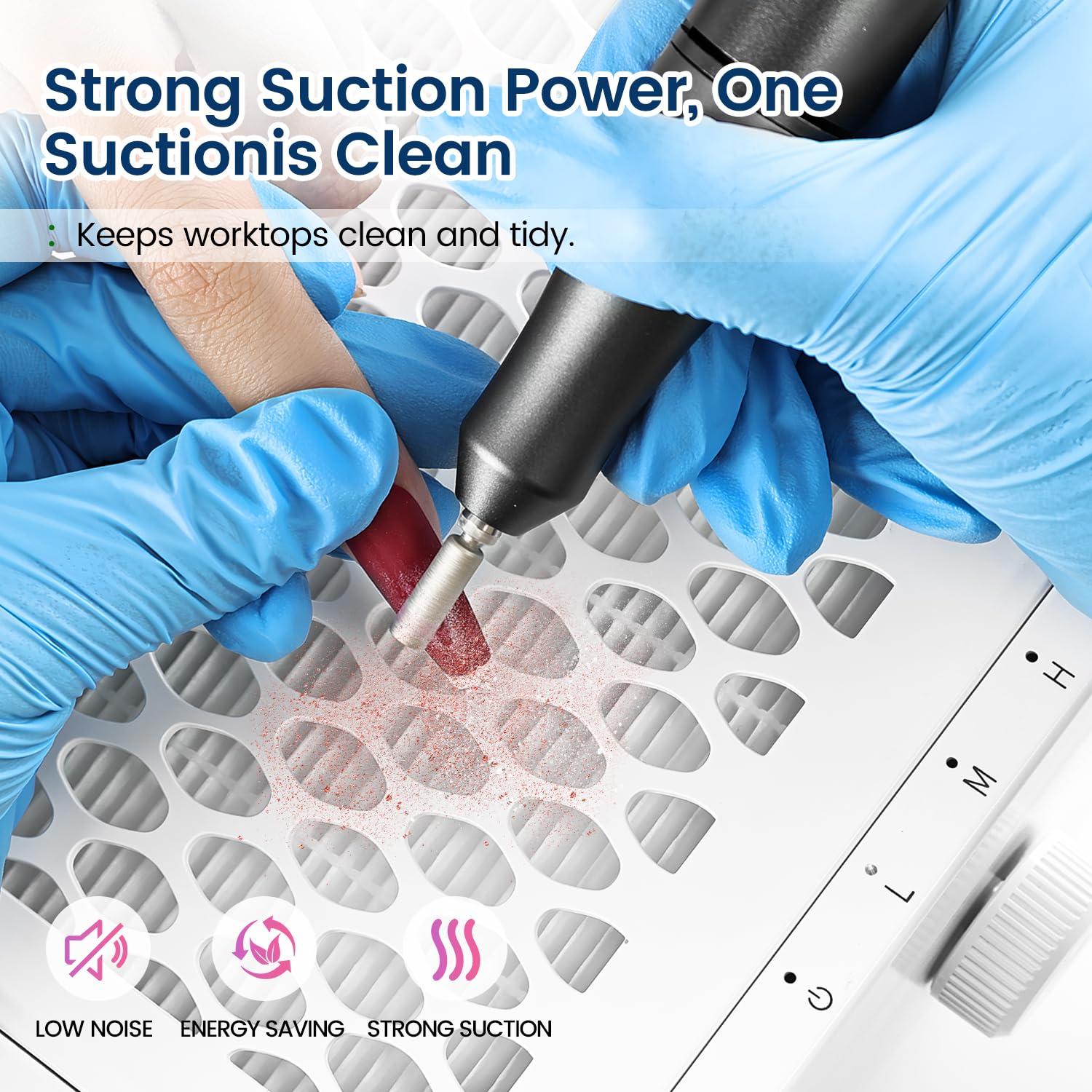 imageJODSONE 120W Nail Dust Collector Powerful Vacuum Fan Dust Collector Nail with Reusable Filter Manicure Pedicure Tool for Acrylic Nail Polishing Salon and Home UseLight White