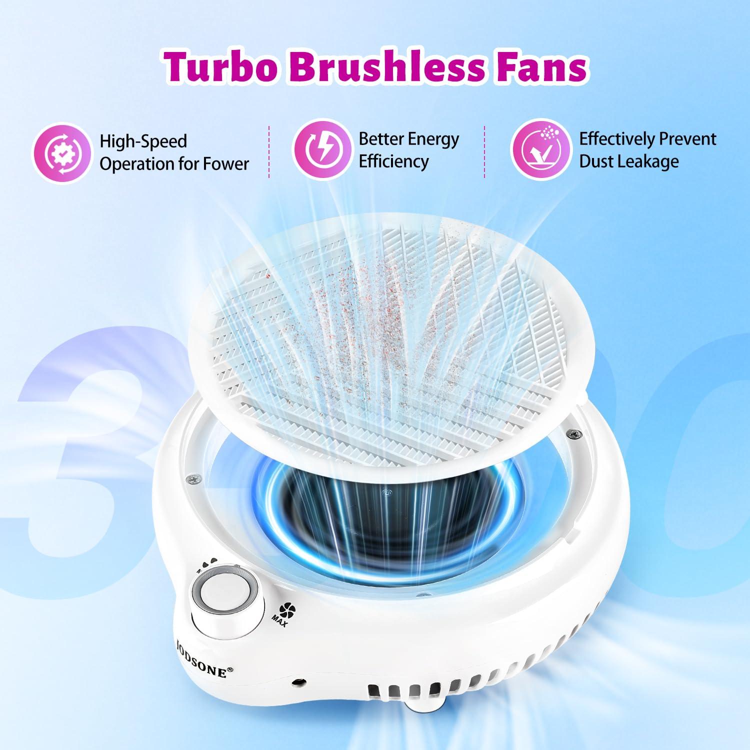 imageJODSONE 120W Nail Dust Collector Powerful Vacuum Fan Dust Collector Nail with Reusable Filter Manicure Pedicure Tool for Acrylic Nail Polishing Salon and Home UseWhite