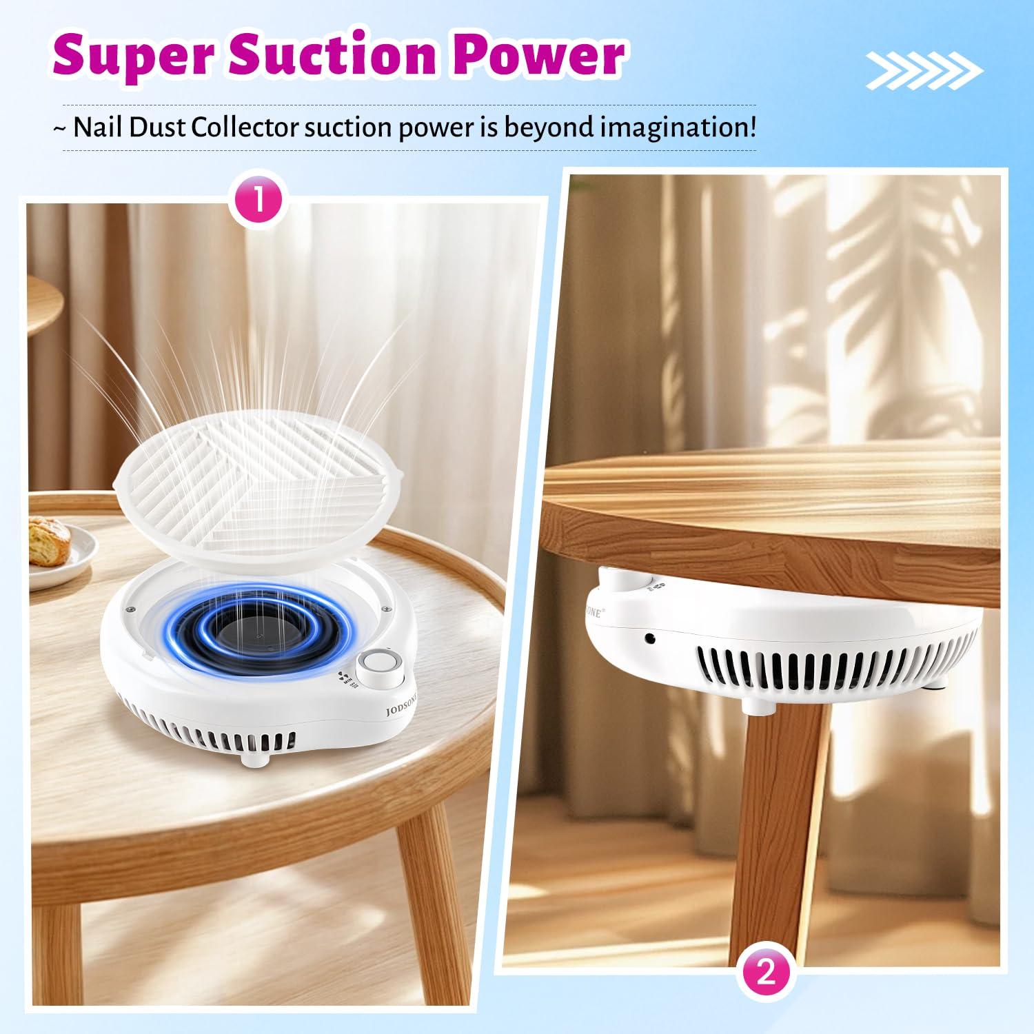 imageJODSONE 120W Nail Dust Collector Powerful Vacuum Fan Dust Collector Nail with Reusable Filter Manicure Pedicure Tool for Acrylic Nail Polishing Salon and Home UseWhite