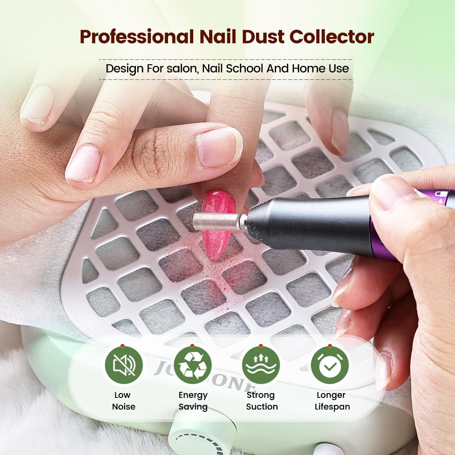 imageJODSONE 120W Nail Dust Collector Powerful Vacuum Fan Dust Collector Nail with Reusable Filter Manicure Pedicure Tool for Acrylic Nail Polishing Salon and Home UseLight Green