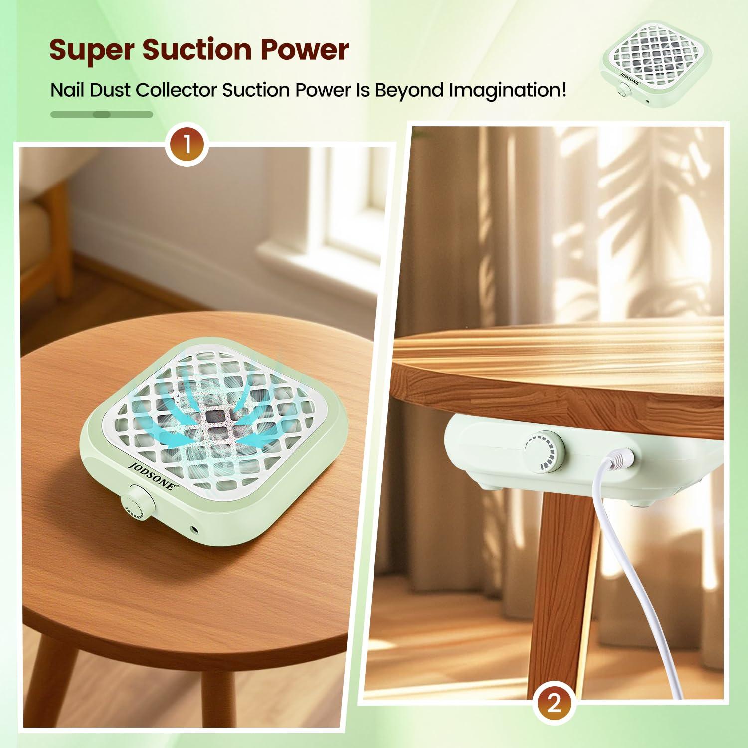 imageJODSONE 120W Nail Dust Collector Powerful Vacuum Fan Dust Collector Nail with Reusable Filter Manicure Pedicure Tool for Acrylic Nail Polishing Salon and Home UseLight Green
