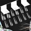 imageJODSONE Short Orbicular Half Matte Pre shaped Soft Gel Tips Fake Nails False Acrylic Clear Full Cover Press on Extension Gel Kit Manicure DIY at Home 240PCS 10SizesLong Straight