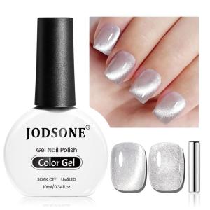 imageJODSONE 10ml Cat Eye Gel Nail Polish Glitter Silver Gel Polish with Magnet Soak Off U V Lamp Silver Shimmer Nail Art Manicure Salon DIY HomeCAT01