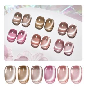 imageJODSONE 10ml Cat Eye Gel Nail Polish Set Pink Brown Collection 6 Colors for Holographic Glitter Cat Eye with Magnet at Home Salon Design Gift for Girls10ML 6Pcs 6Colors13