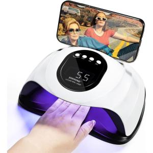 imageJODSONE 120W U V LED Nail Lamp for Two Hand Led Light for Gel with 54 Pcs Light Bead Quick Curing Gel Polish Nail Dryer Suitable Salon and Home Use BlackMilky White