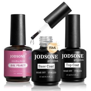 imageJODSONE 15ML Nail Primer Base Coat Top Coat Glossy Quick Drying Durable DIY Nail Art Design Long Lasting Gift15MLPBT