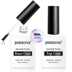 imageJODSONE 2 Bottles 18ml Top Coat Base Coat Gel Polish Set Compatible for Nail Salon Bright Surface Girl Gift and At Home DIY Need U V Lamp CuringBase top coat