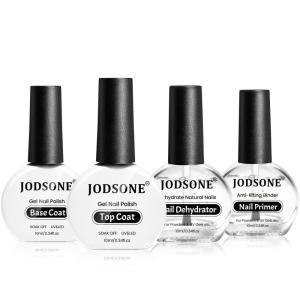 imageJODSONE 2 Bottles of Top Coat Base Coat Set No Wipe Foundation Combination Bright Surface At Home DIY Nail Salon Girl Gift4 Pcs 10mlDPBT