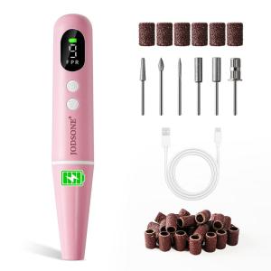 imageJODSONE 20000 RPM Portable Nail Drill Multifunctional Low Noise with LED Display Rechargeable Professional Nail Drill for Home Nail Salon PinkPink