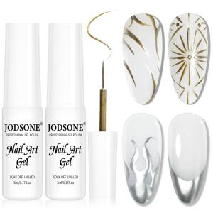 imageJODSONE 2pcs Metallic Nail Art Gel Liner Gold Mirror Chrome and Silvery 3D Effect Gel Nail Polish Thin Brush Metal Painted DIY at Home Salon Quality Gift for Women5ml Gold Mirror Chrome and Silvery