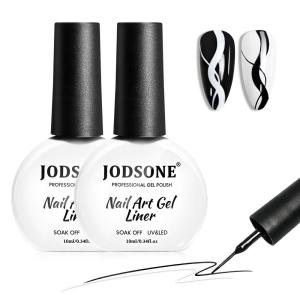imageJODSONE 2pcs Metallic Nail Art Gel Liner Gold Mirror Chrome and Silvery 3D Effect Gel Nail Polish Thin Brush Metal Painted DIY at Home Salon Quality Gift for WomenLB01LB02Black and White