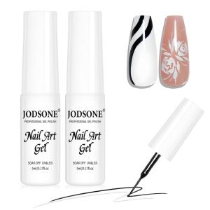 imageJODSONE 2pcs Metallic Nail Art Gel Liner Gold Mirror Chrome and Silvery 3D Effect Gel Nail Polish Thin Brush Metal Painted DIY at Home Salon Quality Gift for Women5ml Black and White