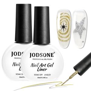imageJODSONE 2pcs Metallic Nail Art Gel Liner Gold Mirror Chrome and Silvery 3D Effect Gel Nail Polish Thin Brush Metal Painted DIY at Home Salon Quality Gift for WomenLX01LX02Glitter Gold Sliver
