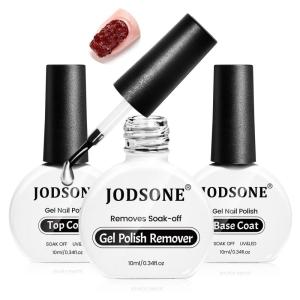imageJODSONE 3Pcs 10ml Top and Base Coat Nail Glue Gel Set No Wipe for Long Lasting Manicures Nail Glue Gel for Securely Attaching False Nails and Decorations Requires U V Lamp Curing10MLBTR