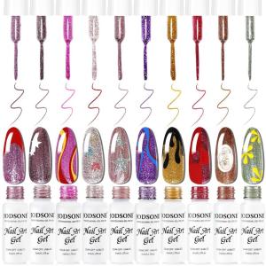 imageJODSONE Art Gel Liner Set 10 Colors Black Red Blue Need U V Lamp Cured with Thin Brush Gift for Girls at Home Salon DesignLB1201LB1210