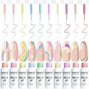 imageJODSONE Art Gel Liner Set 10 Colors Black Red Blue Need U V Lamp Cured with Thin Brush Gift for Girls at Home Salon DesignLB501LB510