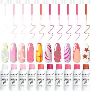 imageJODSONE Art Gel Liner Set 10 Colors Black Red Blue Need U V Lamp Cured with Thin Brush Gift for Girls at Home Salon DesignLFH01LFH10