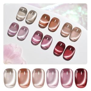 imageJODSONE Cat Eye Gel Nail Polish Set Red Brown Collection 6 Colors for Holographic Glitter Cat Eye with Magnet Gift for Girls at Home Salon Design