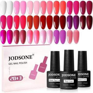 imageJODSONE Gel Nail Set 203 Colors High Shine Gorgeous Gel Polish Base Top Matte Coat Nice Gifts Show Charm20 ColorPink Red