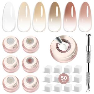imageJODSONE Pat Painting Gel Nail Polish 6 PCS Gradient Design with 50 PCS Soft Nail Sponges ampamp Grabbing Pen Gradient Blush Effect Nail Art Gel Paint for Manicure Salon6ColorPPG1