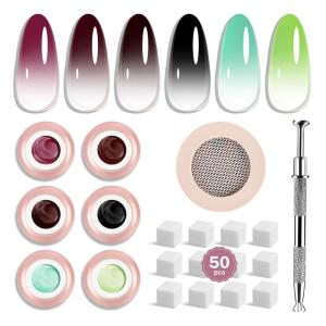 imageJODSONE Pat Painting Gel Nail Polish 6 PCS Gradient Design with 50 PCS Soft Nail Sponges ampamp Grabbing Pen Gradient Blush Effect Nail Art Gel Paint for Manicure Salon6ColorPPG3