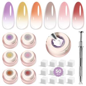 imageJODSONE Pat Painting Gel Nail Polish 6 PCS Gradient Design with 50 PCS Soft Nail Sponges ampamp Grabbing Pen Gradient Blush Effect Nail Art Gel Paint for Manicure Salon6ColorPPG4