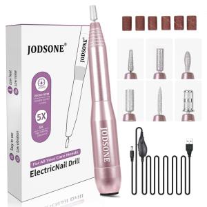 imageJODSONE Professional Electric Nail Drill 20000RPM Low Noise Work efficiently with 6 Replacement Drills for Salon and Home UseRose Gold