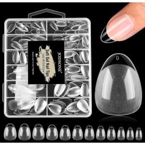 imageJODSONE Short Orbicular Half Matte Pre shaped Soft Gel Tips Fake Nails False Acrylic Clear Full Cover Press on Extension Gel Kit Manicure DIY at Home 240PCS 10SizesShort Obese Almond