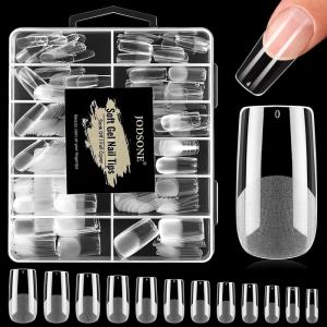 imageJODSONE Short Orbicular Half Matte Pre shaped Soft Gel Tips Fake Nails False Acrylic Clear Full Cover Press on Extension Gel Kit Manicure DIY at Home 240PCS 10SizesSquare