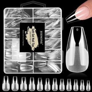 imageJODSONE Short Orbicular Half Matte Pre shaped Soft Gel Tips Fake Nails False Acrylic Clear Full Cover Press on Extension Gel Kit Manicure DIY at Home 240PCS 10SizesShort Straight