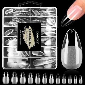 imageJODSONE Short Orbicular Half Matte Pre shaped Soft Gel Tips Fake Nails False Acrylic Clear Full Cover Press on Extension Gel Kit Manicure DIY at Home 240PCS 10SizesDroplet Shape