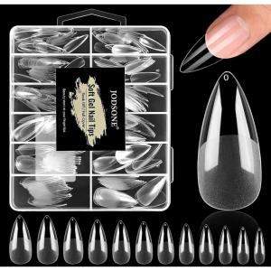 imageJODSONE Short Orbicular Half Matte Pre shaped Soft Gel Tips Fake Nails False Acrylic Clear Full Cover Press on Extension Gel Kit Manicure DIY at Home 240PCS 10SizesLong Almond