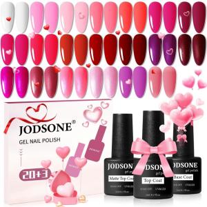 imageJODSONE Patting Gel Nail Polish Kit 9 Colors U VLED Gradient Painting Sponge Gel Kit with 50 PCS Nail Sponges and Grabbing Pen for Home amp Salon Use20 ColorPink Red