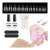 imageJODSONE Gel Nail Kit Short Teardrop Nail Tips 480PCS Mini Rechargeable Nail Lamp Pre Shaped Clear Full Cover Fake Nails Tips with Nail Glue amp Top Coat U V LED Curing Lamp DIY Manicure Gifts for WomenLamp Clear Nail TipsLong Almond1