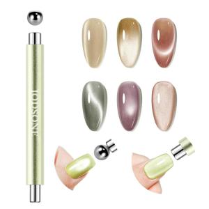 imageJODSONE 3in1 Cat Eye Magnet Nail Art ToolBlack Cylindrical amp Round Ball Nail Magnet Pens MultiEffect Magnets for Cat Eye Gel Polish DIY at Home SalonGreen